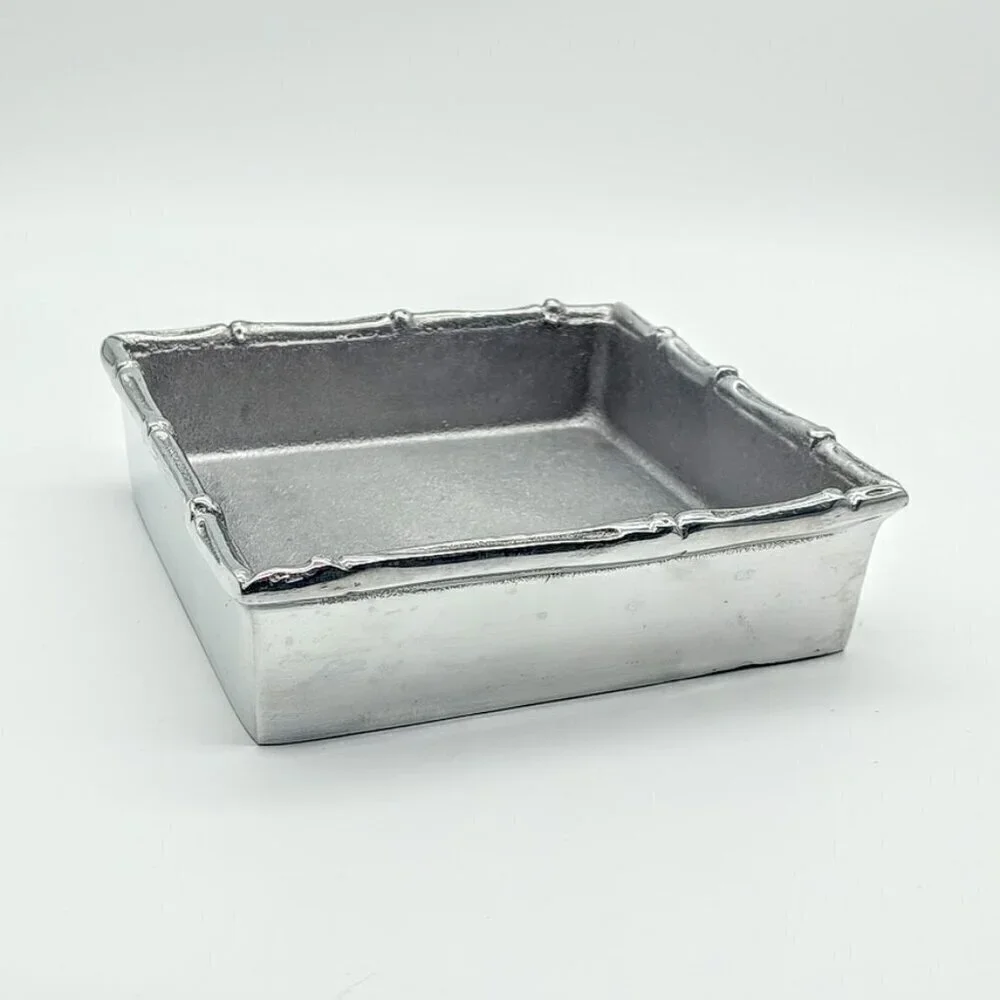 Mariposa Bamboo Square Metal Napkin Box NWT